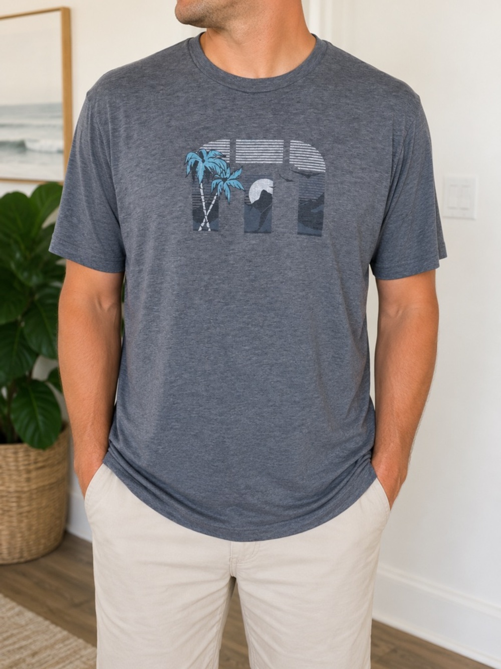 TravisMathew Men’s T-Shirt XL Gray Graphic Logo Palm Trees Casual Golf Tee